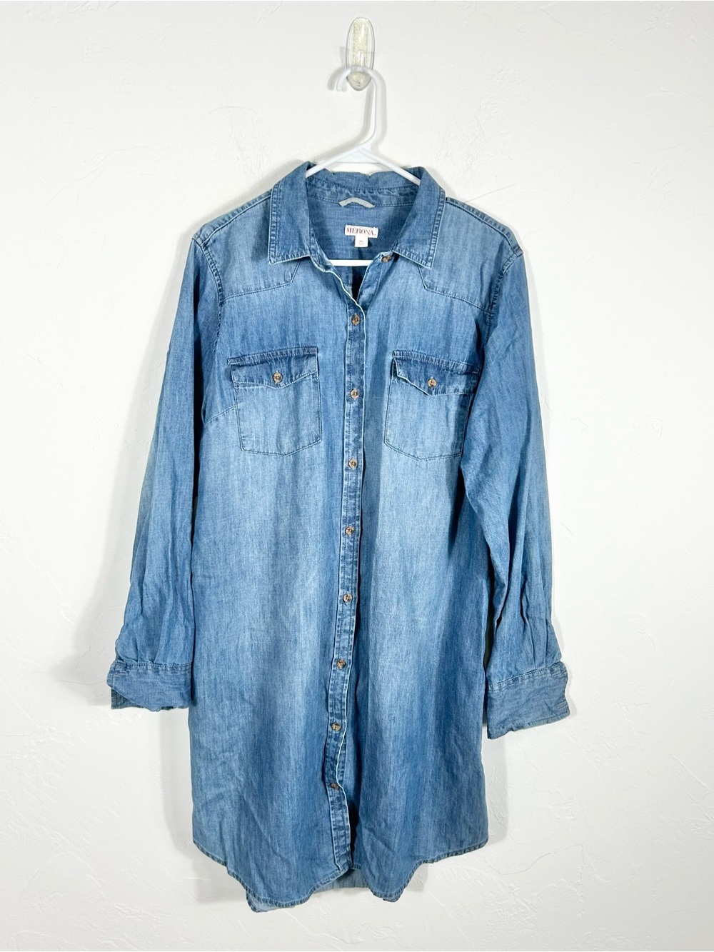 Merona Women's Denim Shirt Dress Size XL Long Sleeve Chambray Button Down